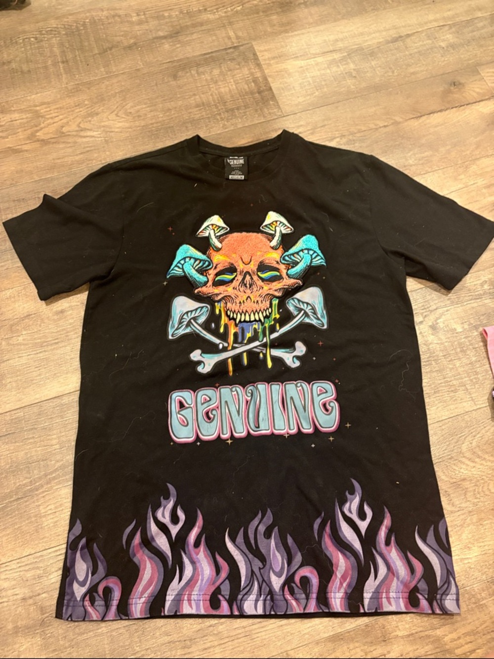 Genuine Black Graphic Skull & Mushroom Short Sleeve Tee